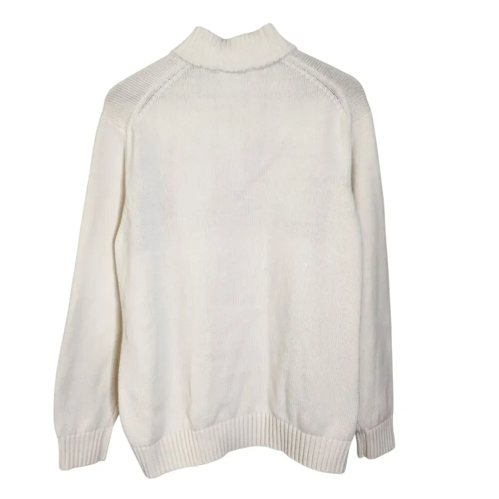 Izod Mens L Knit 1/4 Zip Sweater Ski Lodge Fair Isle Nordic Ivory Navy Red